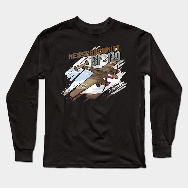 Me110 Warbird Tee Gift Fighter Aircraft Shirt Gift Long Sleeve T-Shirt by woormle